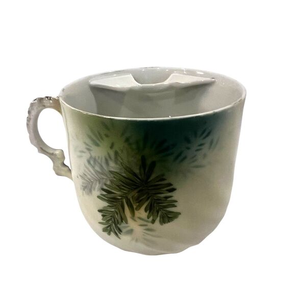 Antique PRUSSIA GERMANY Porcelain Green White Flower Raised Gold Leaves Tea Cup - Picture 4 of 8